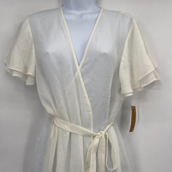 Flora Nikrooz Ivory Sheer Wrap Belted Short Robe Cover-Up – Women’s Size S/M NWT - Picture 2 of 11